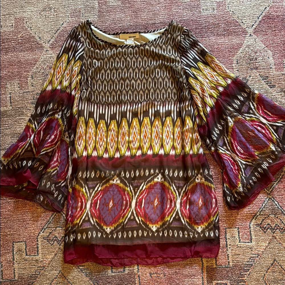 Sans Souci Multicolor Patterned Blouse with Flared Sleeves